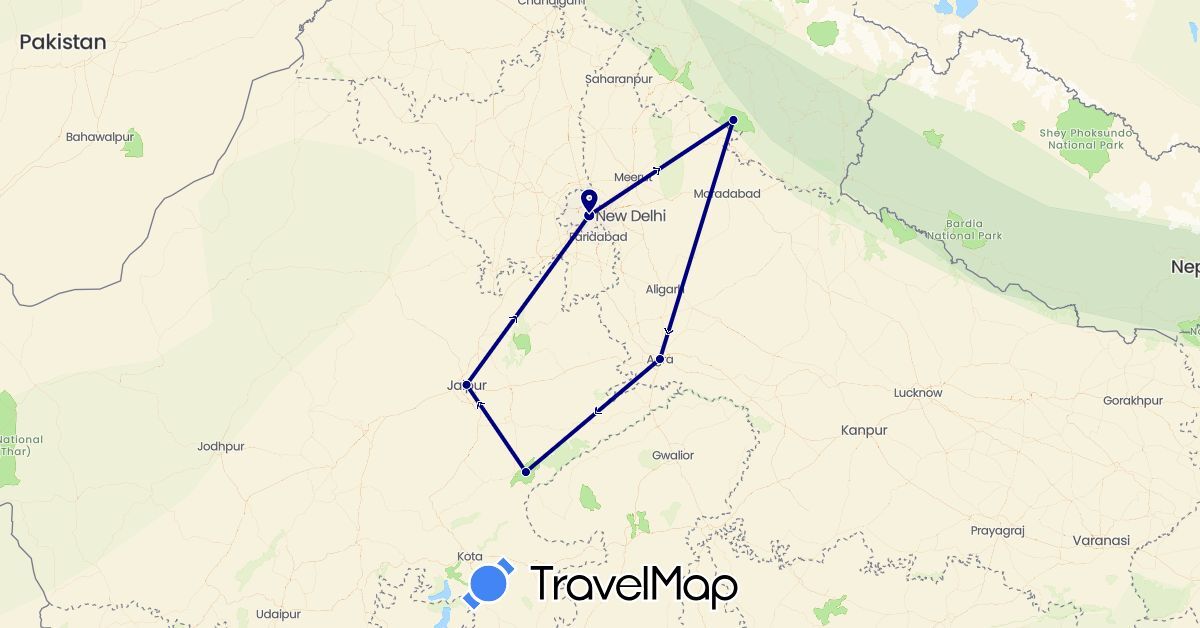 TravelMap itinerary: driving in India (Asia)