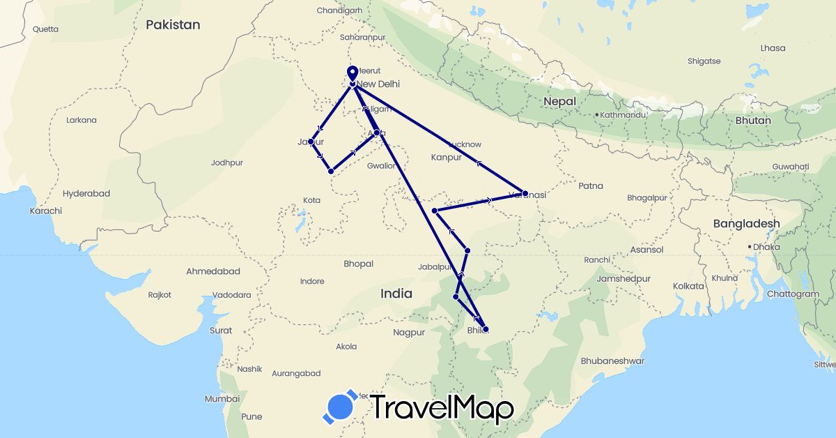 TravelMap itinerary: driving in India (Asia)