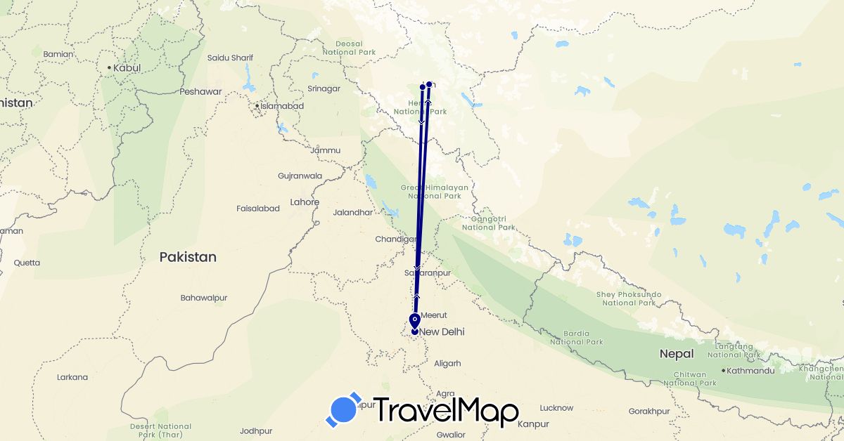 TravelMap itinerary: driving in India (Asia)