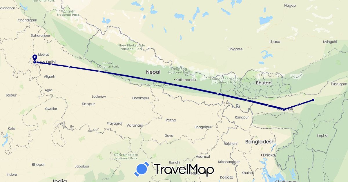 TravelMap itinerary: driving in India (Asia)