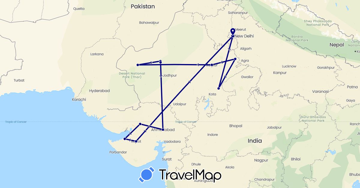 TravelMap itinerary: driving in India (Asia)